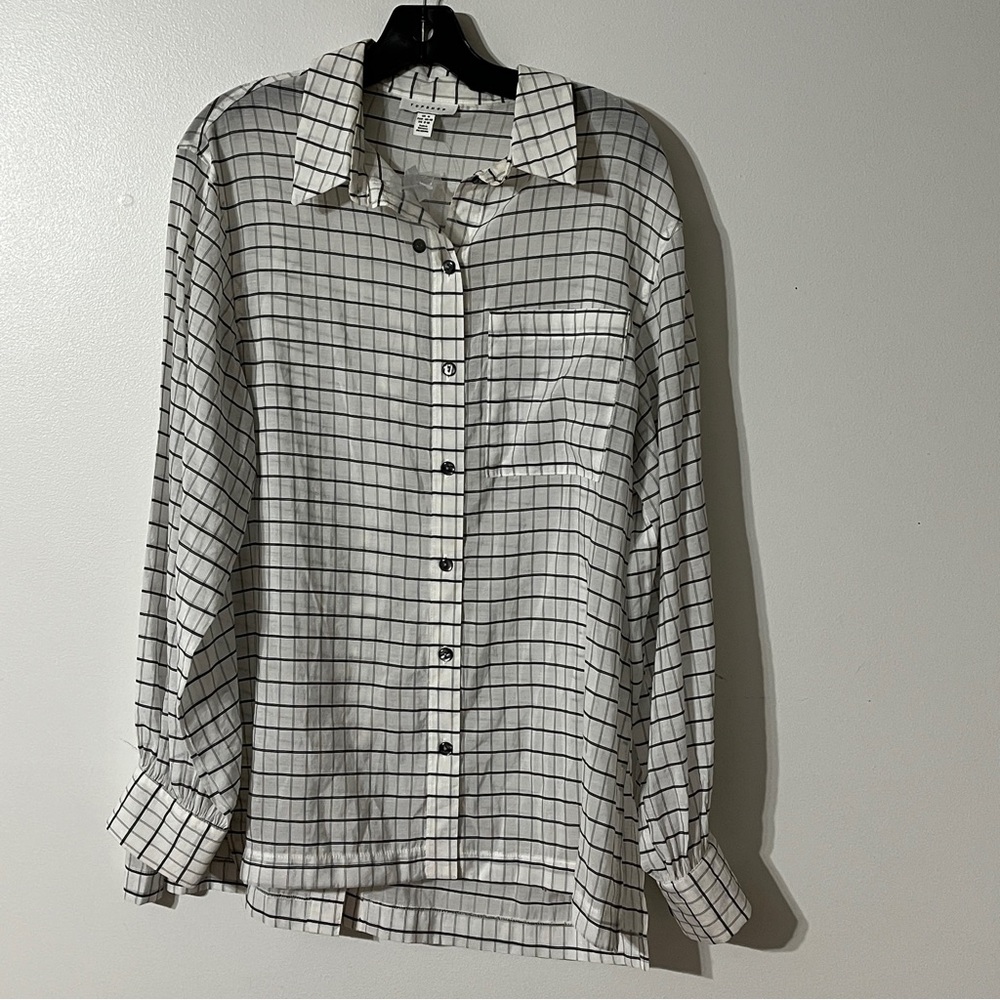 TopShop Black Checkered Long Sleeve Shirt Blouse